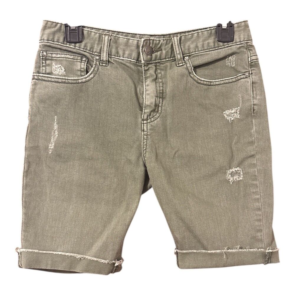 Free People Sz 27 Army Green Denim Shorts Bermuda